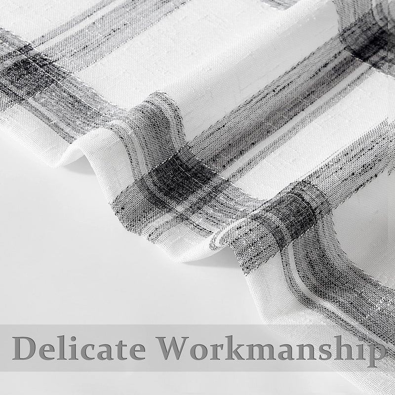 Randall Black White Window Curtain Panel Pairs 108 Inches for Living Room Linen Blend Semi Sheers Grommets Top Rustic Farmhouse Style Window Treatment Drape Sets for Bedroom 54""x108""x2, Black/White - Image 4